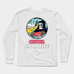 Surfer Surfing Cruel Paradise Grim Reaper Deadly Waves Long Sleeve T-Shirt